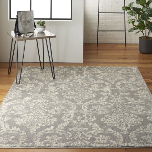 2' X 4' Gray Damask Power Loom Area Rug